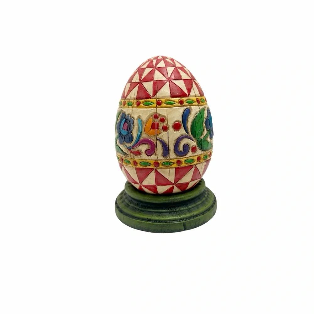 Jim Shore | Floral Quilt Pattern Large Egg with Stand and Original Box Easter
